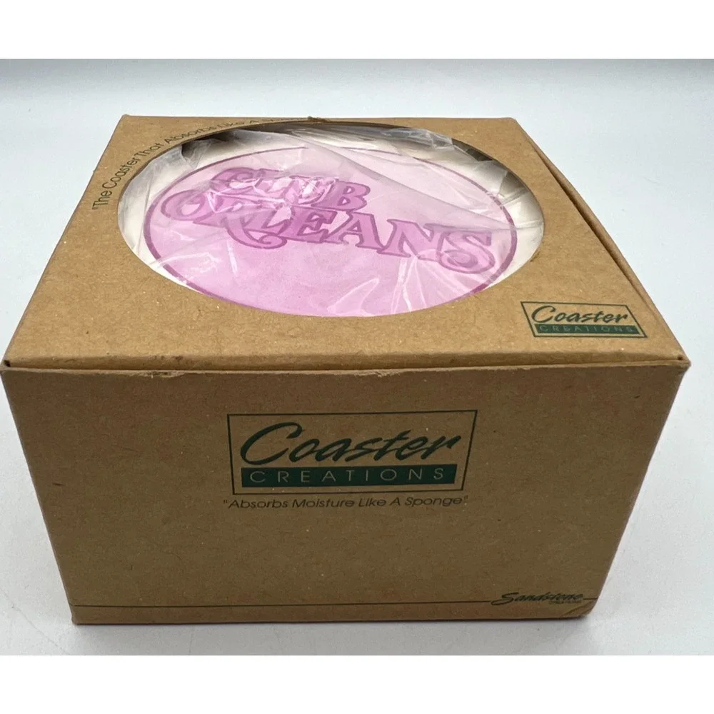 Club Orleans Casino Sandstone Drink Coasters Set of 4 Pink Logo With Box